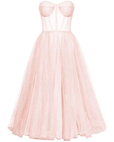 Millà Strapless Puffy Midi Tulle Dress - Pink