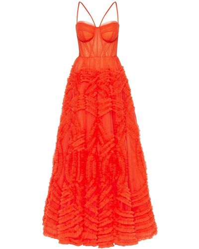 Millà Tangerine Tulle Ornament Maxi Dress - Red
