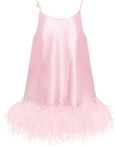 Millà Bohemian Feather-Trimmed Slip Mini Dress, Xo - Pink