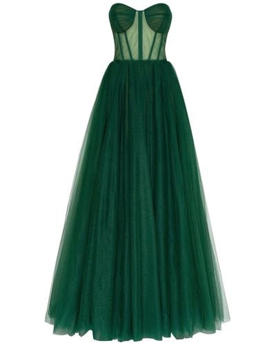 Millà Emerald Tulle Maxi Dress With A Corset Busti - Green