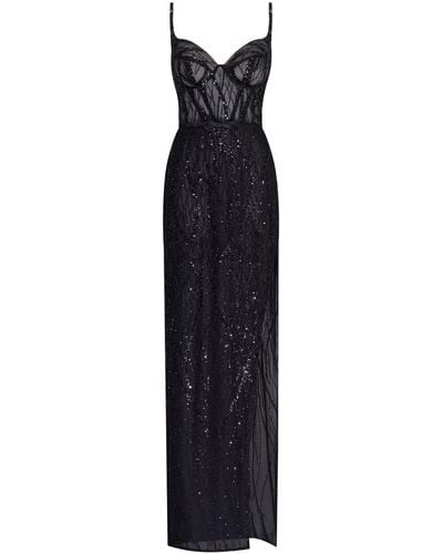 Millà Astonishing Sequined Maxi Gown On Spaghetti Straps - Black