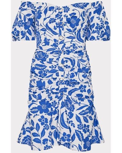 MILLY Flowers Of Spain Off The Shoulder Dress - Blue