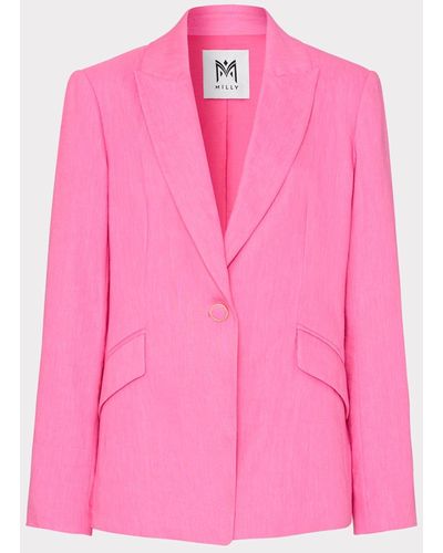 MILLY Christelle Solid Linen Blazer - Pink