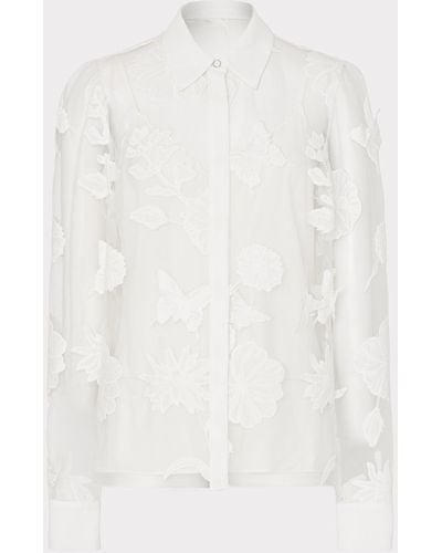 MILLY Ashley 3d Butterfly Embroidery Blouse - White
