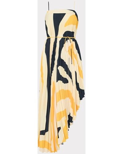 MILLY Irene Zebra Pleated Dress - Metallic