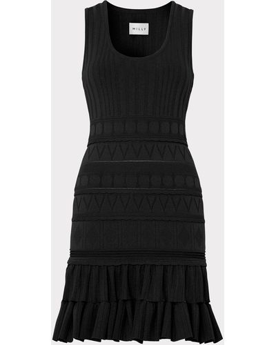 MILLY Pepper Knit Ruffle Mini Dress - Black