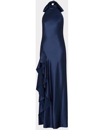 MILLY Roux Hammered Satin Gown - Blue
