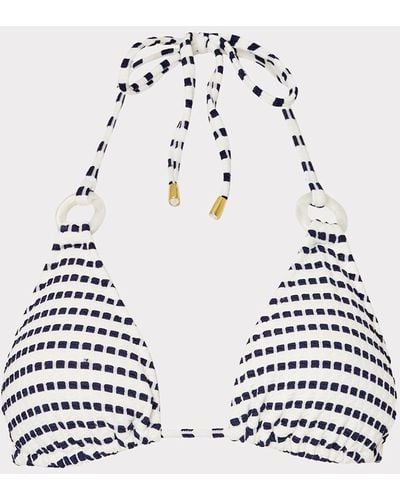 MILLY Textured Stripe Ring Triangle Bikini Top - White