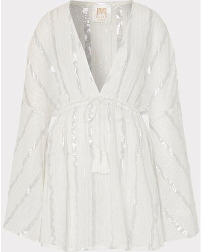 MILLY Olympia Lurex Stripe Coverup Dress - White