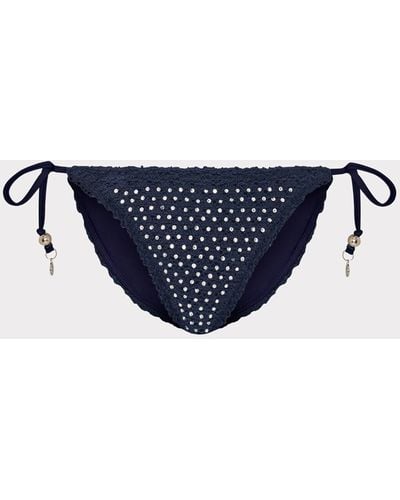 MILLY Glimmer String Bikini Bottom With Crystal Applique - Blue
