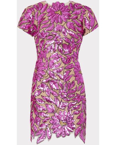 MILLY Kyla Floral Garden Sequins Dress - Pink