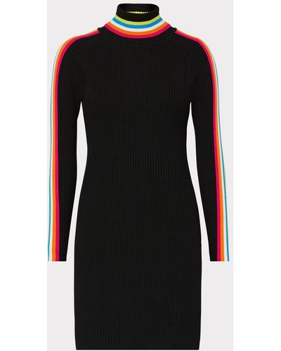 MILLY Multi Color Racer Stripe Mini Dress - Black