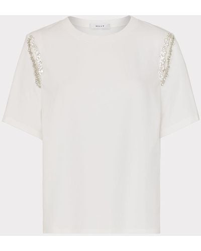 MILLY Avril Crystal Trim Tee - White
