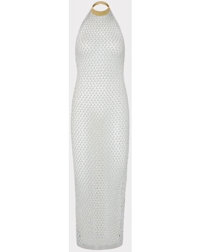 MILLY Simone Metallic Halter Neck Knit Dress - White
