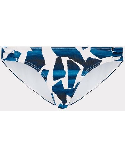 MILLY Ocean Puzzle Ruched Sides Bikini Bottom - Blue