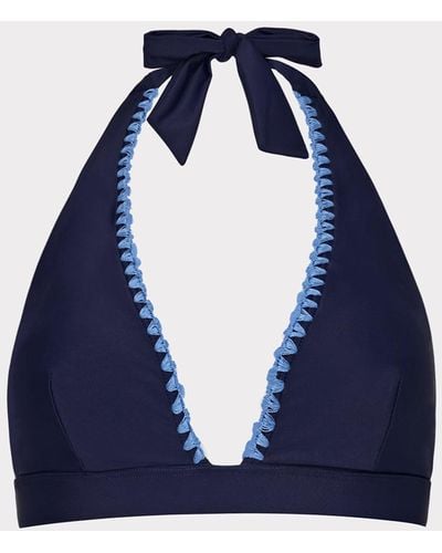 MILLY Crochet Stitch Halter Bikini Top - Blue