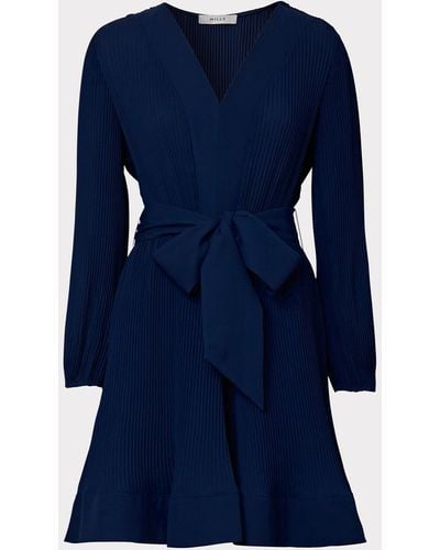 MILLY Liv Pleated Dress - Blue