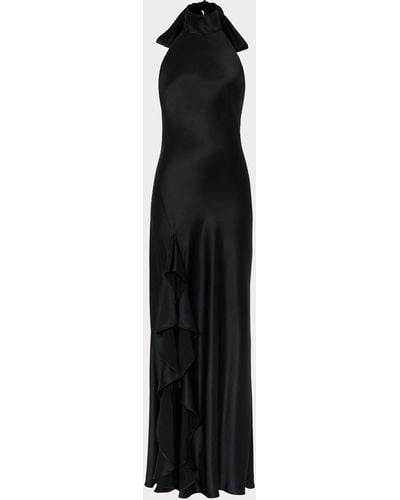 MILLY Roux Hammered Satin Gown - Black