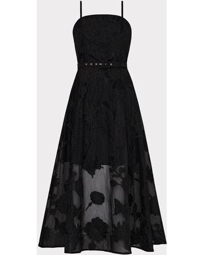 MILLY 3d Butterfly Embroidery Spaghetti Strap Dress - Black