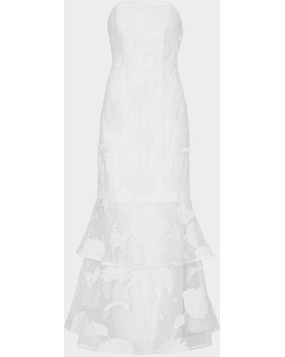 MILLY 3d Butterfly Embroidery Strapless Dress - White