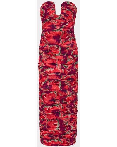 MILLY Windmill Floral Chiffon Dress - Red