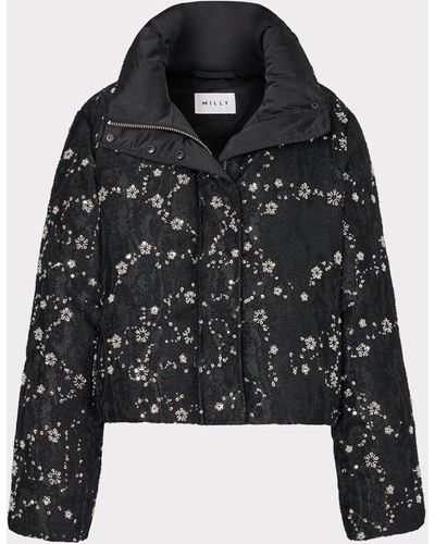 MILLY Hayes Cropped Beaded Puffer - Black