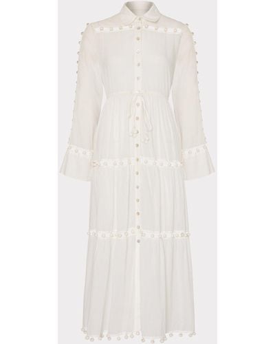 MILLY Beaded Cotton Voile Cover-up Dress - White