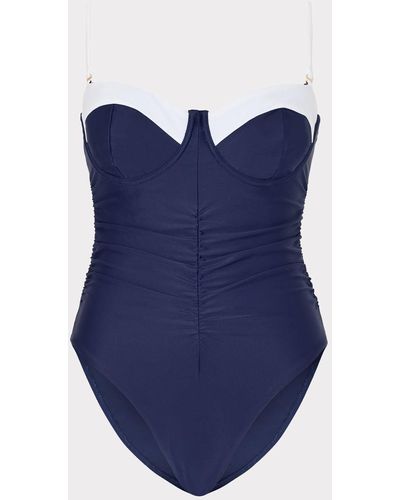 MILLY Color Block Ruched One Piece - Blue