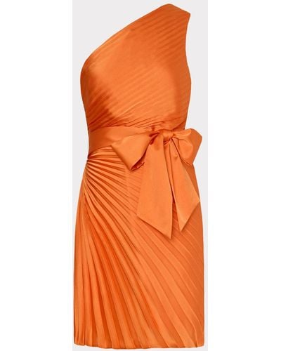 MILLY Estie Satin Pleated Dress - Orange