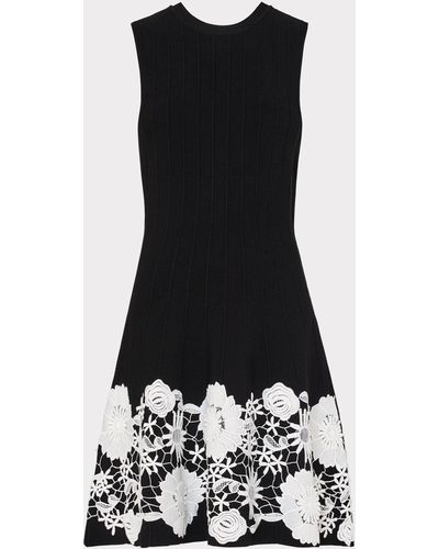 MILLY Sleeveless Lace Trim Fit And Flare Dress - Black