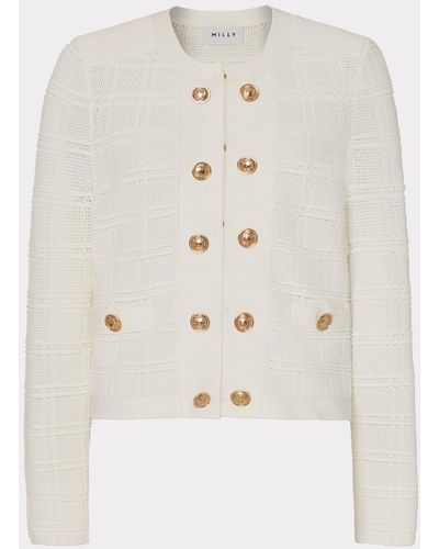 MILLY Pointelle Textured Knit Jacket - Natural