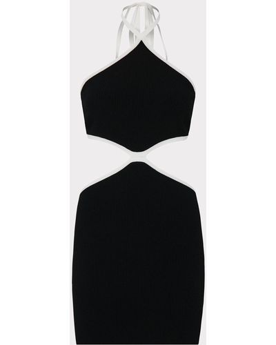 MILLY Contrast Trim Halter Mini Dress - Black