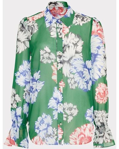 MILLY Lacey Petals In Bloom Blouse - Green