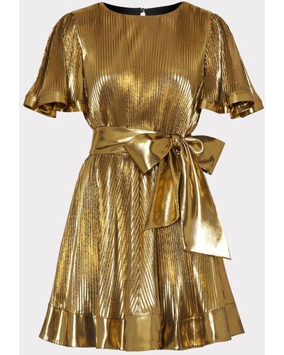 MILLY Lumi Pleated Lame Dress - Metallic