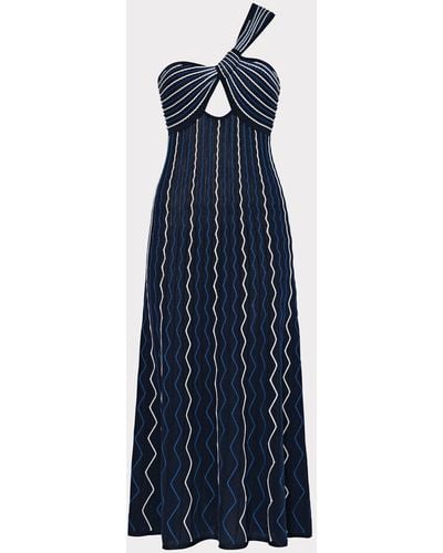 MILLY Emerson One Shoulder Knit Dress - Blue