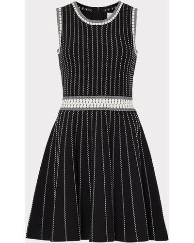 MILLY Vertical Texture Fit And Flare Dress - Black