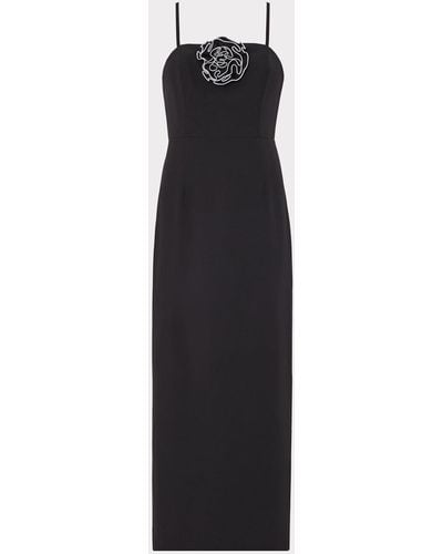 MILLY Allison 3d Rosette Cady Midi Dress - Black