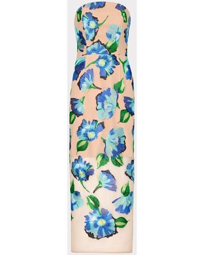 MILLY Pictorial Poppy Midi Dress - Blue