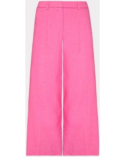 MILLY Cropped Solid Linen Pants - Pink