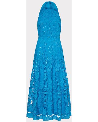 MILLY Hayden Sequin Embellished Eyelet Dress - Blue