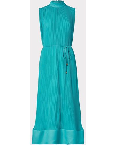 MILLY Melina Solid Pleated Dress - Blue