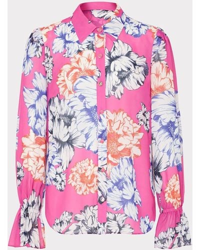 MILLY Lacey Petals In Bloom Blouse - Pink