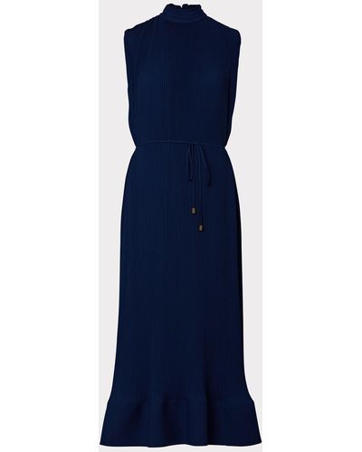 MILLY Melina Solid Pleated Dress - Blue