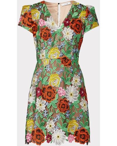 MILLY Atalie Embroidered Floral Dress - Green