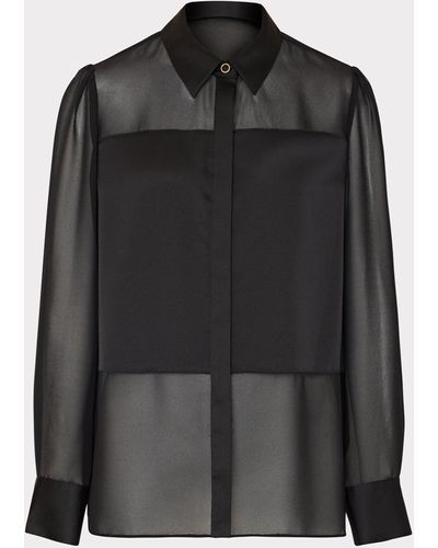 MILLY Andy Satin Combo Button Up Blouse - Black