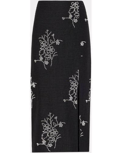 MILLY Santanna Beaded Embroidery Skirt - Black