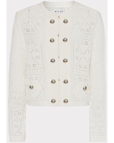 MILLY Bubble Pointelle Knit Jacket - Natural