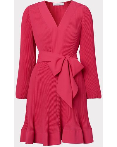 MILLY Liv Pleated Dress - Pink