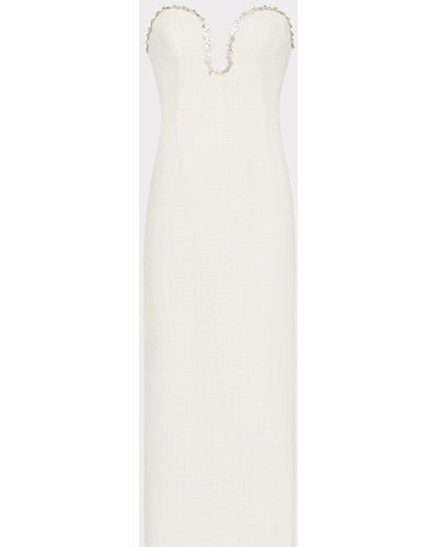 MILLY Emelia Boucle Strapless Midi Dress - White
