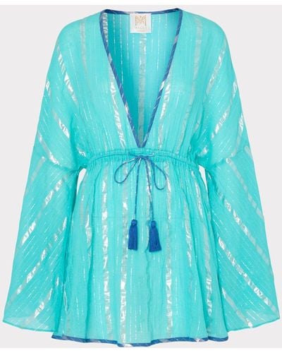 MILLY Olympia Lurex Stripe Coverup Dress - Blue
